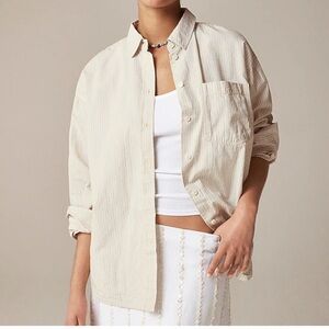 J. Crew Étienne Oversized Striped Poplin Shirt Banana Cream M Coastal
